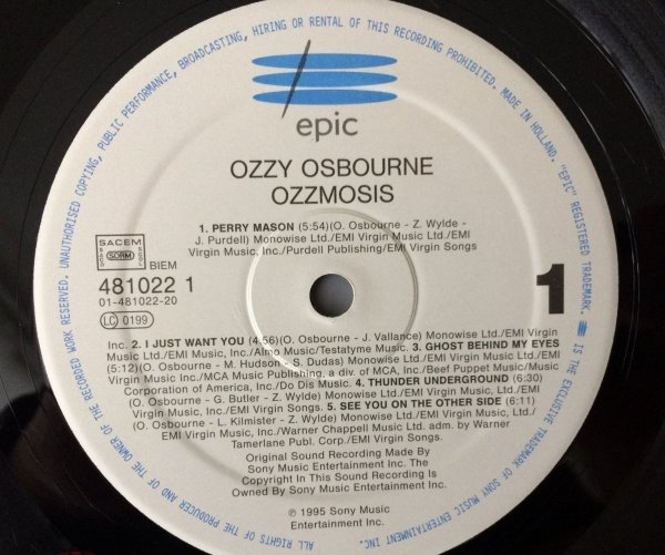 OZZY OSBOURNE -OZZMOSIS 1995 ORIGINAL 1 st Epic Holland NM\NM OZZY OSBOURNE -OZZMOSIS 1995 ORIGINAL 1 st Epic Holland NM\NM